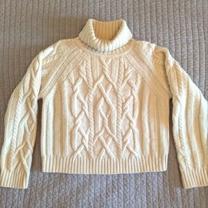 *SUNDANCE* Wool 🐑 Alpaca Cable Knit Turtleneck Sweater Ivory Sz. Large VGUC!
